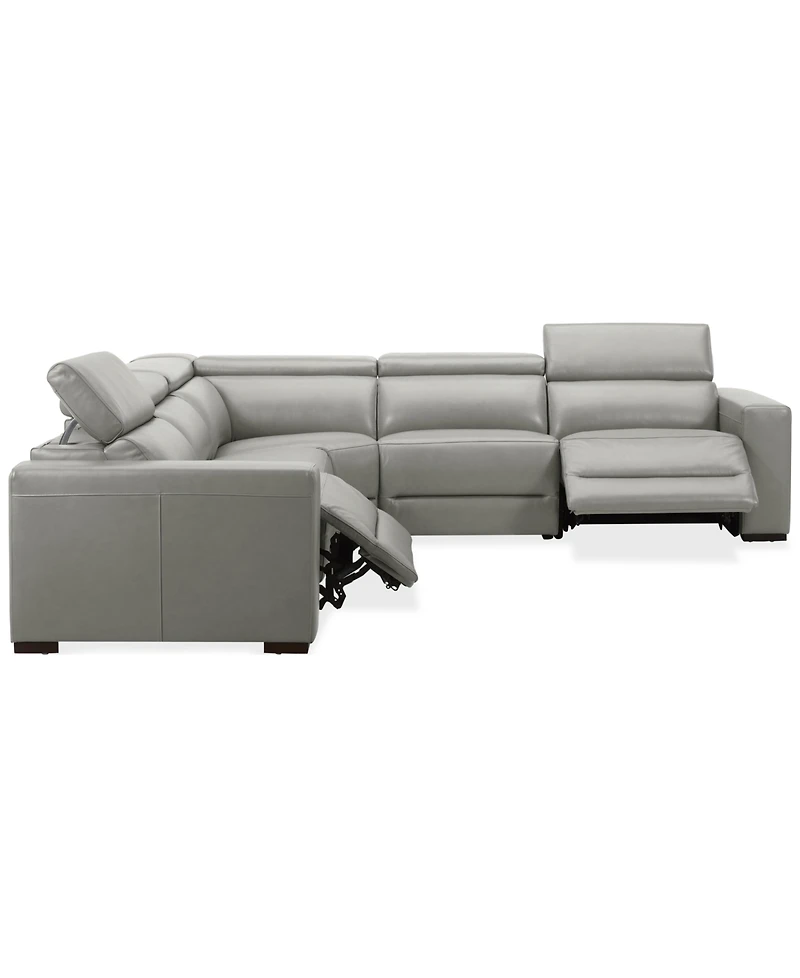 Nevio 124" 5-Pc. Leather Sectional with 2 Power Recliners and Headrests, Created For Macy's