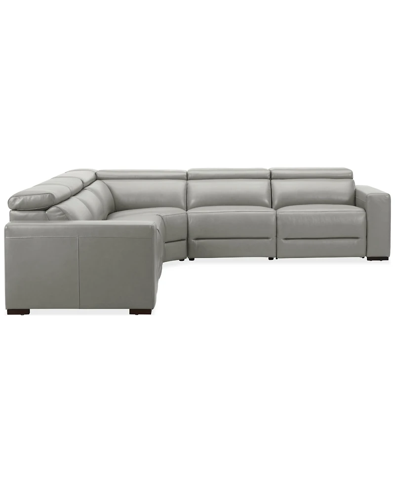 Nevio 124" 5-Pc. Leather Sectional with 3 Power Recliners and Headrests, Created For Macy's