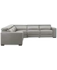 Nevio 124" 5-Pc. Leather Sectional with 3 Power Recliners and Headrests, Created For Macy's