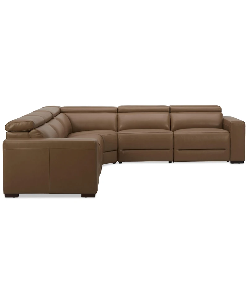 Nevio 124" 5-Pc. Leather Sectional with 3 Power Recliners and Headrests, Created For Macy's
