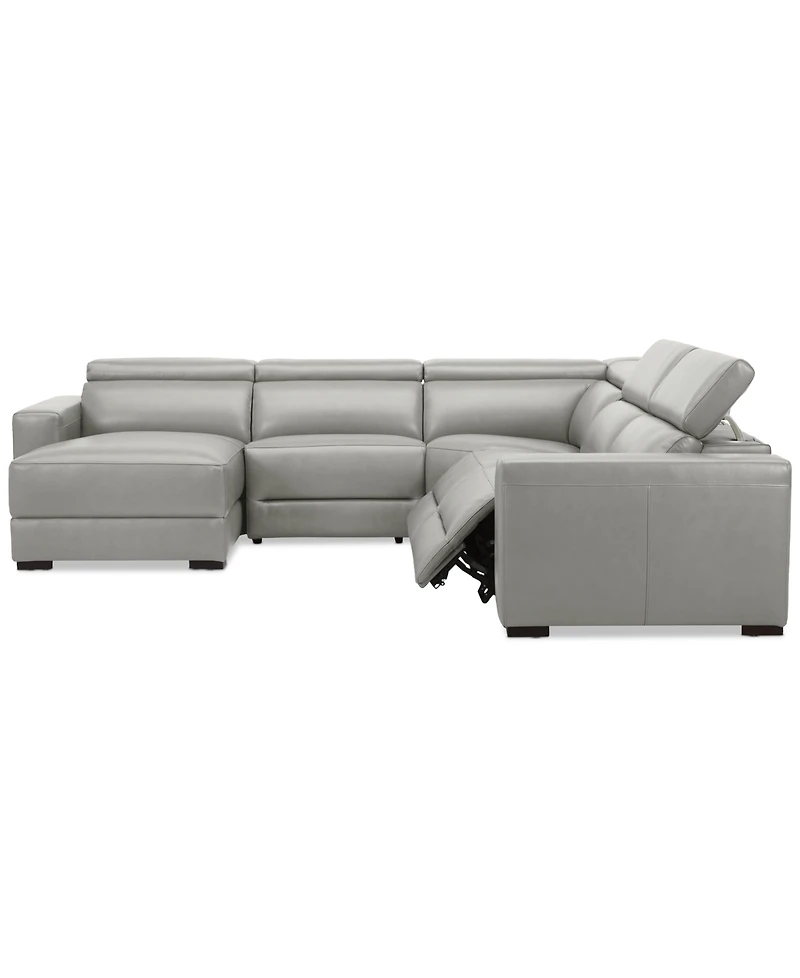 Nevio 124" 5-Pc. Leather Sectional with 2 Power Recliners, Headrests and Chaise, Created For Macy's