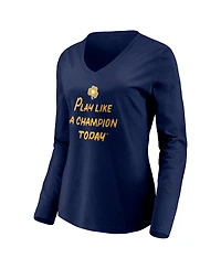 Women's Fanatics Navy Notre Dame Fighting Irish Play Like A Champion Today Shamrock Long Sleeve V-Neck T-shirt