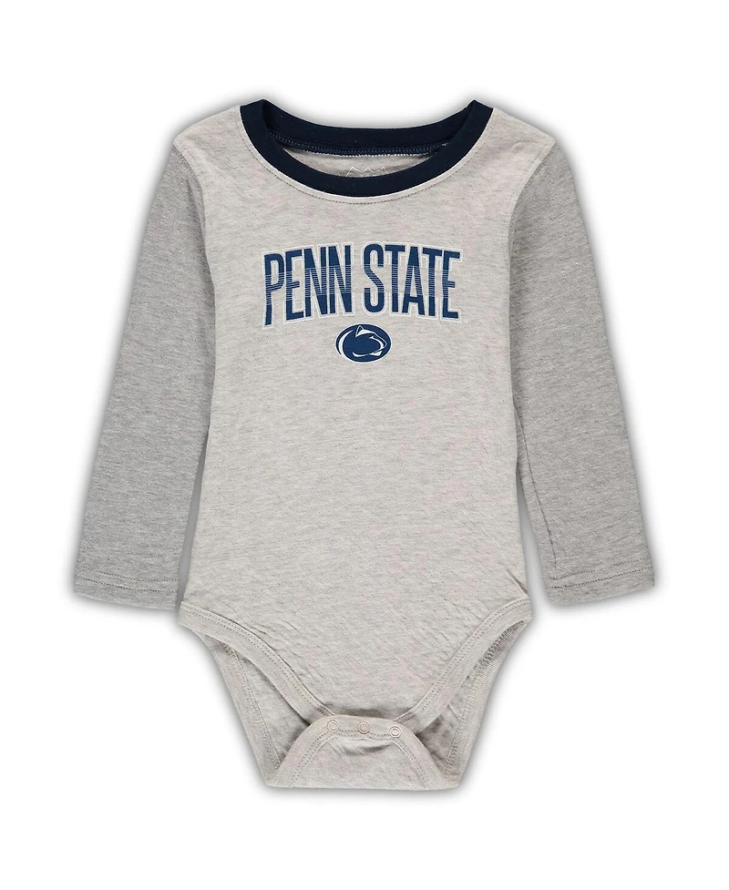 Infant Boys and Girls Wes & Willy Heathered Gray, Navy Penn State Nittany Lions Jie Jie Long Sleeve Bodysuit and Pants Set