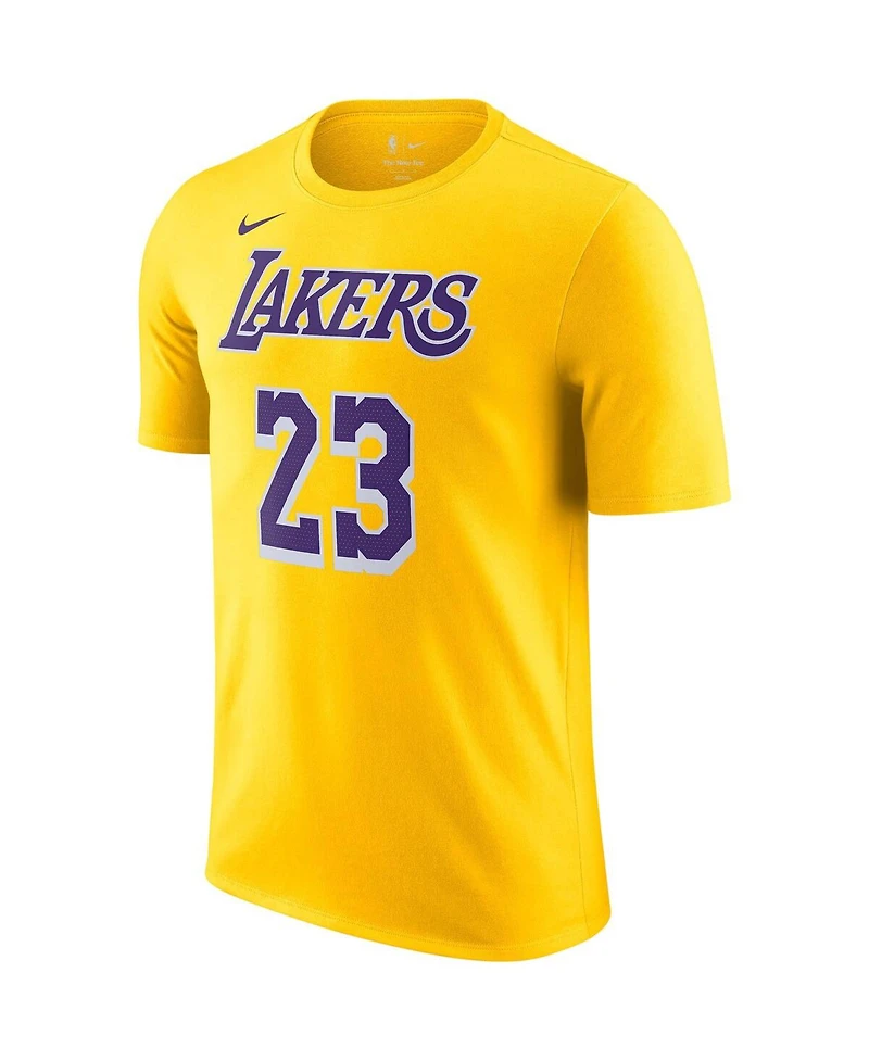 Men's Nike LeBron James Gold Los Angeles Lakers Name and Number T-shirt