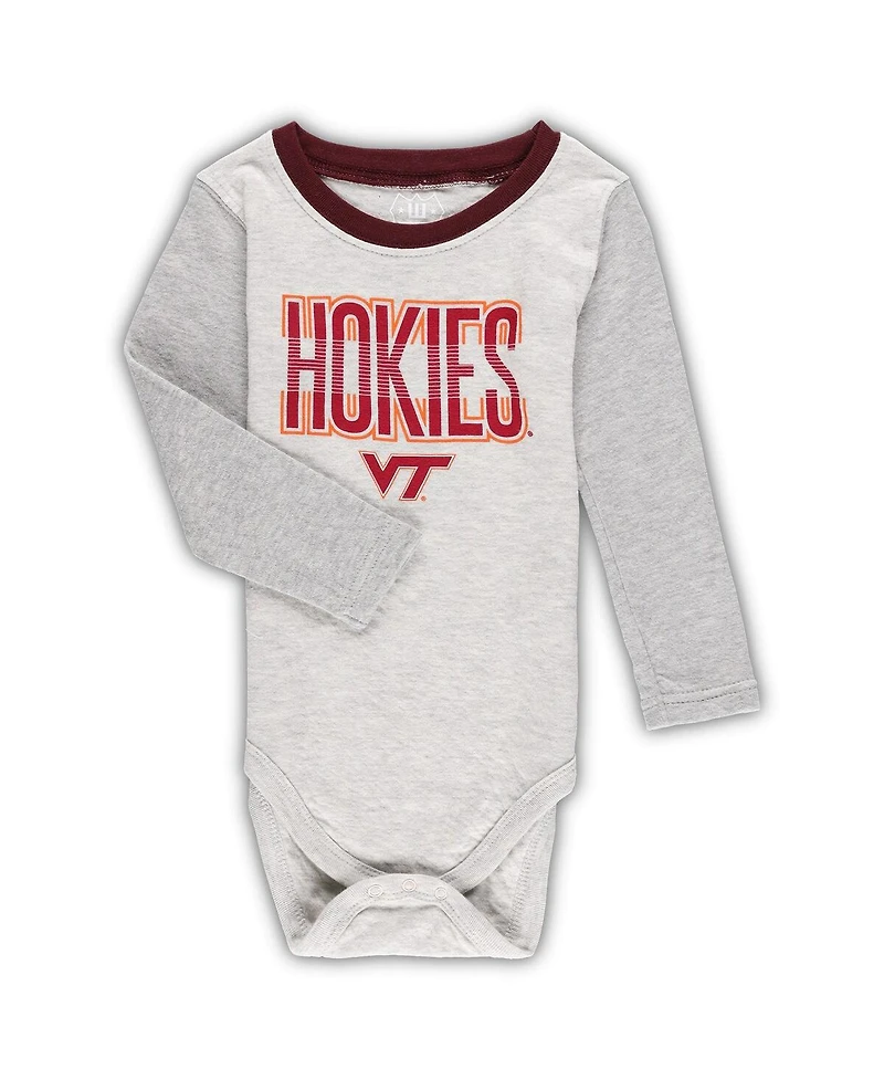 Infant Boys and Girls Wes & Willy Heather Gray Virginia Tech Hokies Jie Long Sleeve Bodysuit Pants Set