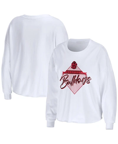 Women's Wear by Erin Andrews White Georgia Bulldogs Diamond Long Sleeve Cropped T-shirt