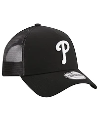 Men's New Era Black Philadelphia Phillies A-Frame 9FORTY Trucker Adjustable Hat