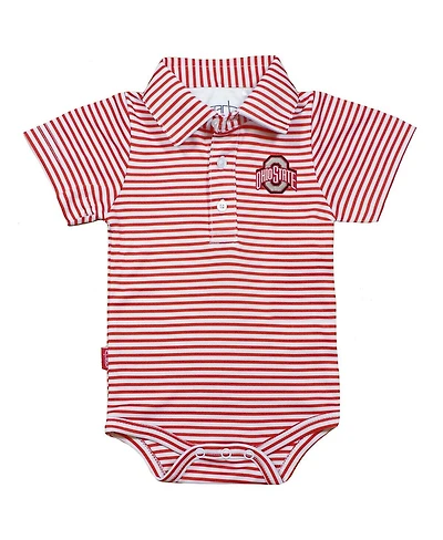 Infant Boys and Girls Garb Scarlet, White Ohio State Buckeyes Carson Striped Short Sleeve Bodysuit