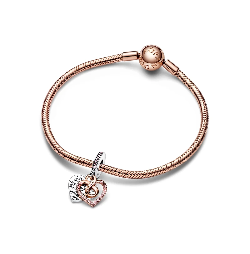 Pandora Cubic Zirconia Two-Tone Infinity Heart Double Dangle Charm