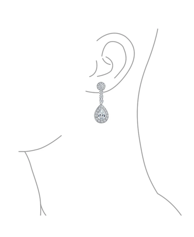 Bling Jewelry Teardrop Halo Cubic Zirconia Pave Cz Dangle Statement Clip On Earrings Rose Gold Plated