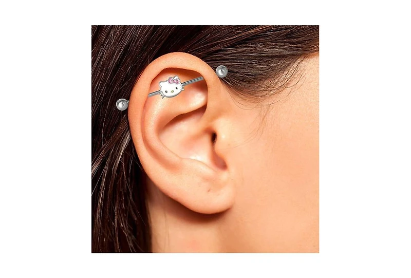 Hello Kitty Sanrio Womens Cartilage Earring Jewelry, Stainless Steel Piercing Element with Slide Charm, Official License