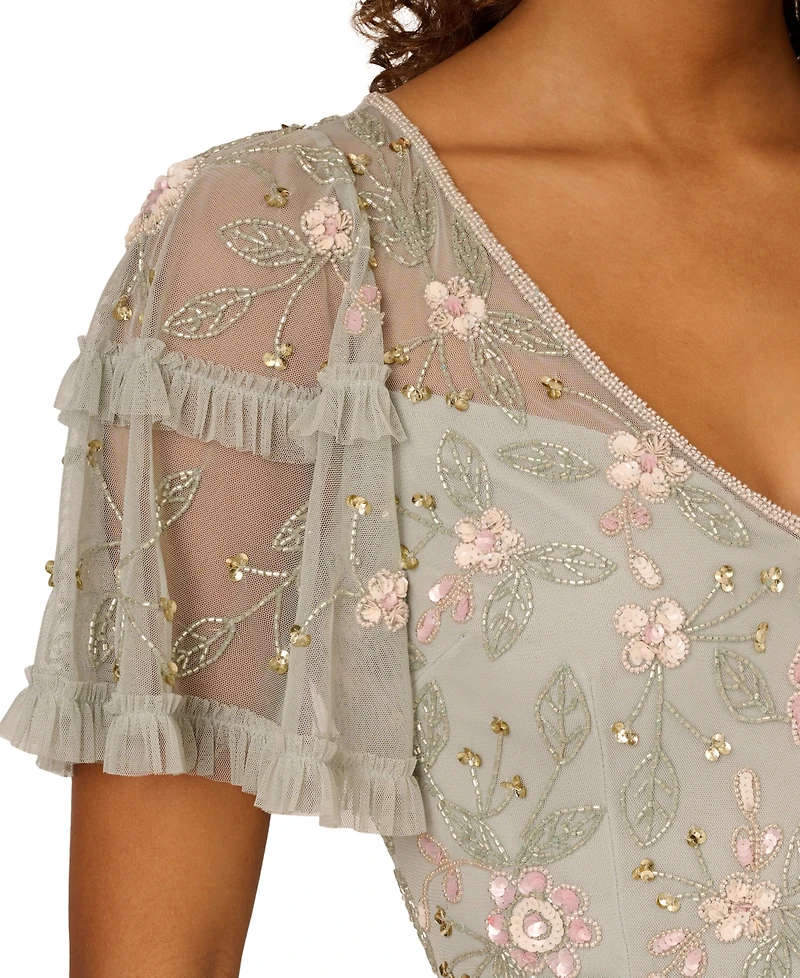 Adrianna Papell Women's V-Neck Beaded Midi Dress