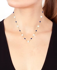 Effy Freshwater Pearl (6-1/2mm) & Lapis Lazuli 18" Collar Necklace in 14k Gold
