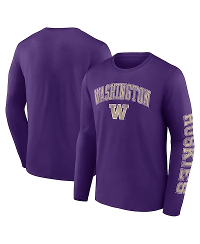 Men's Fanatics Purple Washington Huskies Distressed Arch Over Logo Long Sleeve T-shirt