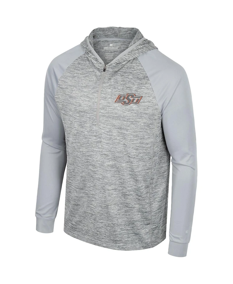 Men's Colosseum Gray Oklahoma State Cowboys Cybernetic Raglan Quarter-Zip Hooded Top