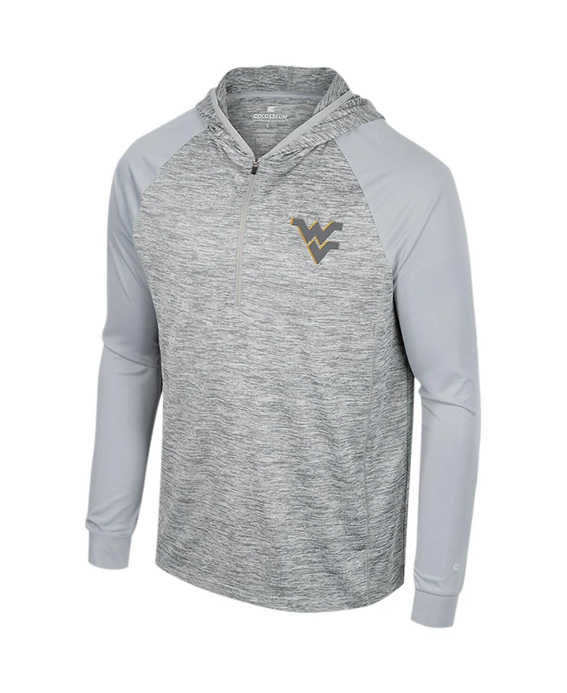 Men's Colosseum Gray West Virginia Mountaineers Cybernetic Raglan Quarter-Zip Hooded Top