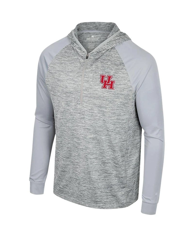 Men's Colosseum Gray Houston Cougars Cybernetic Raglan Quarter-Zip Hooded Top