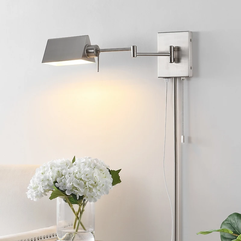 Arlo Farmhouse Industrial Single Swing Arm Plug Or Hardwired Iron Led Wall Sconce with Pull Chain