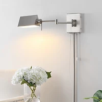 Arlo Farmhouse Industrial Single Swing Arm Plug Or Hardwired Iron Led Wall Sconce with Pull Chain