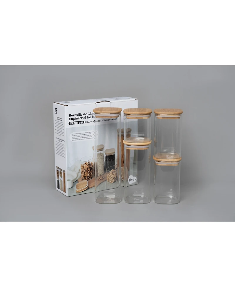 Genicook 5 Pc Glass Food Storage Jars, Borosilicate Glass Canister Set with Bamboo