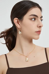 Pave Butterfly Dangle Drop Hoop Earrings