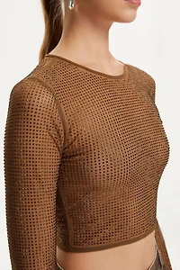 Nocturne Women's Embellished Tulle Crop Top