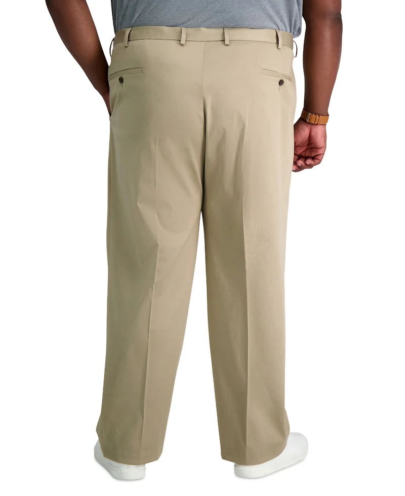 Haggar Men's Big & Tall Premium No Iron Khaki Classic-Fit Pleated Hidden Expandable Waistband Pants