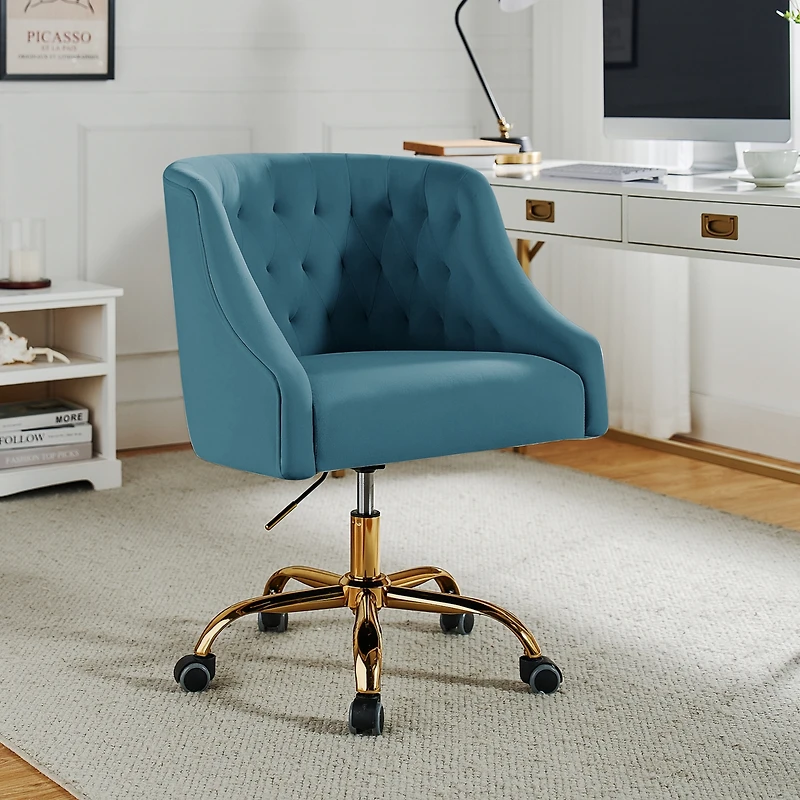 Hulala Home Modern Cute Velvet Desk Chair with Gold Base for Living Room,Bedroom