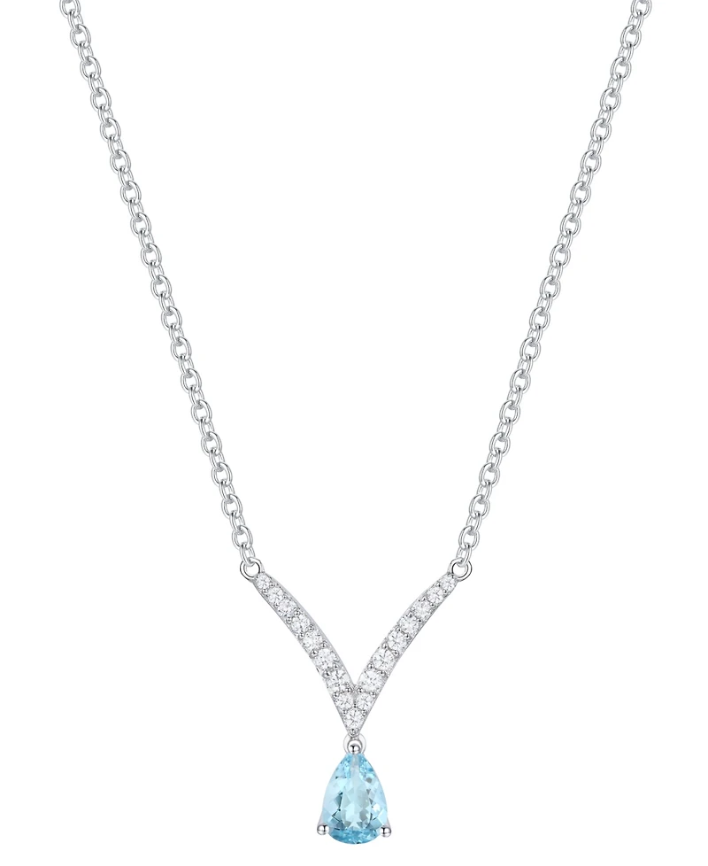 Santa Maria Aquamarine (3/8 ct. t.w.) & Diamond (1/6 ct. t.w.) V 17" Pendant Necklace in 14k White Gold