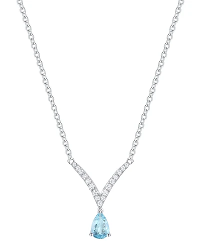 Santa Maria Aquamarine (3/8 ct. t.w.) & Diamond (1/6 ct. t.w.) V 17" Pendant Necklace in 14k White Gold