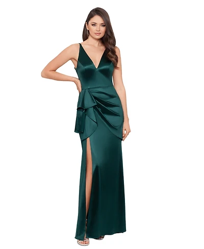 Blondie Nites Juniors' Draped Satin Column Gown