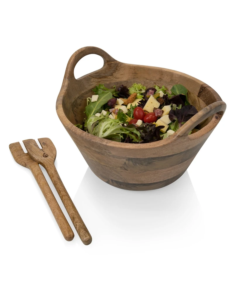 Toscana Ciotola 3-Piece Wood Salad Bowl with Servers