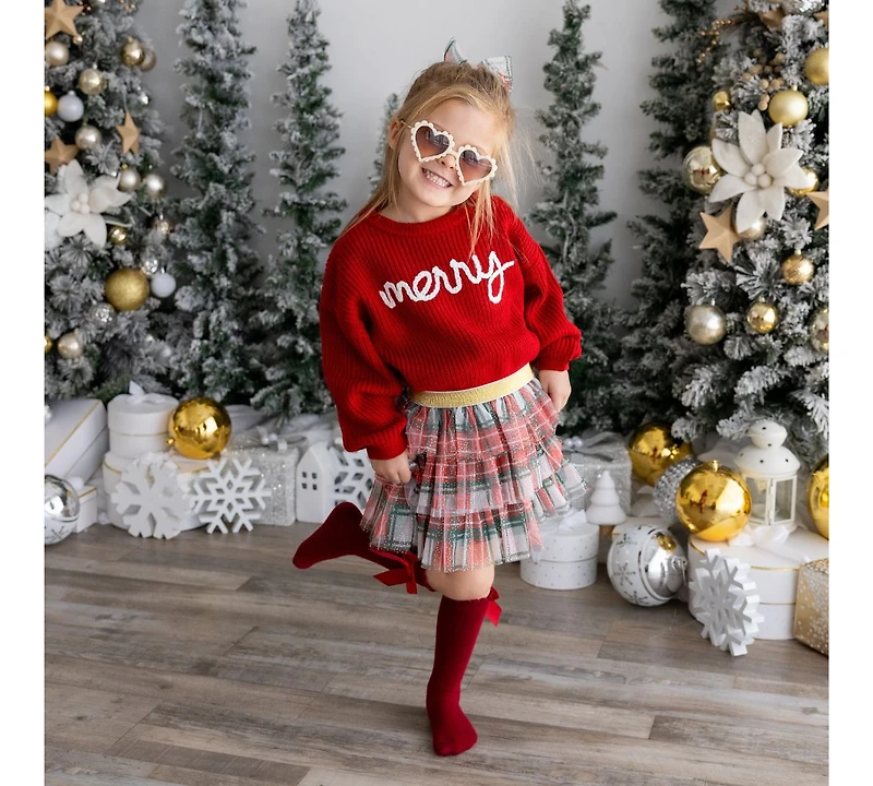 Sweet Wink Little and Big Girls Christmas Plaid Tiered Tutu Skirt