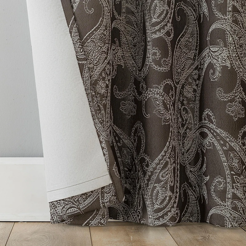 Pedra Paisley Embroidery 100% Blackout Back Tab Curtain Panel
