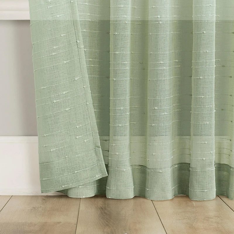 Noemi Slub Stripe Rope Tab Semi-Sheer Tab Top Curtain Panel