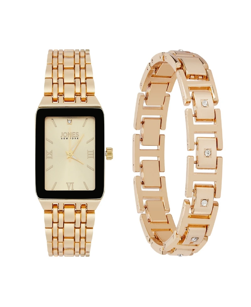 Jones New York Men's Analog Shiny Gold-Tone Metal Watch 31mm Bracelet Gift Set