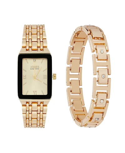 Jones New York Men's Analog Shiny Gold-Tone Metal Watch 31mm Bracelet Gift Set