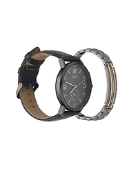 Jones New York Men's Analog Black Croc Leather Strap Watch 42mm Bracelet Gift Set