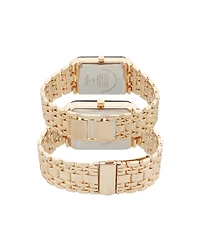 Jones New York Men and Women's Analog Shiny Gold-Tone Metal Bracelet His Hers Watch 40mm, 32mm Gift Set