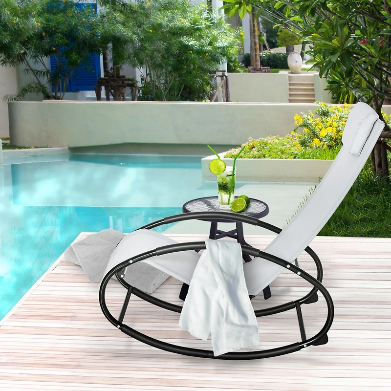 Outsunny Outdoor Patio Rocker Chair w/ Removeable Pillow & Safety Stoppers Porch Grey