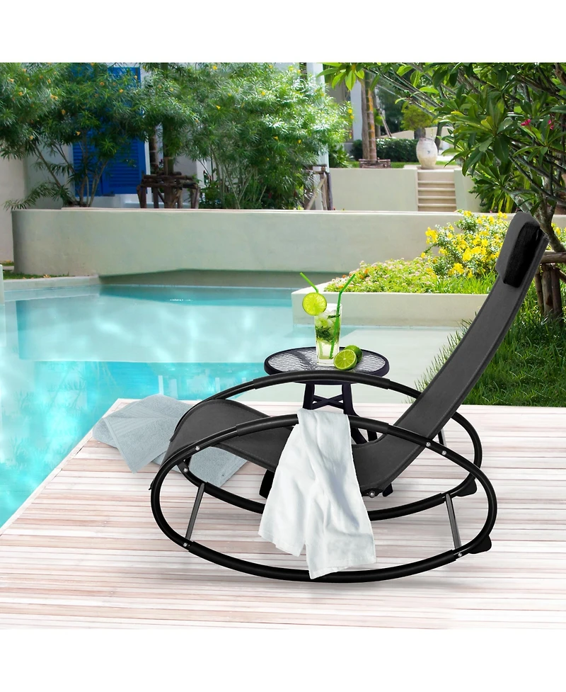 Outsunny Patio Rocking Lounge Chair Orbital Zero Gravity Seat Pool Chaise w/ Pillow Black