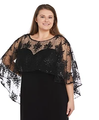 R & M Richards Plus Embroidered-Capelet Gown