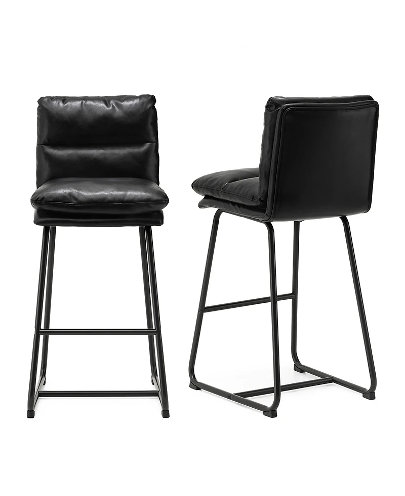 Glitzhome Set of 2 Leatherette Modern Thick Bar Stool with Metal Legs