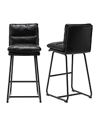Glitzhome Set of 2 Leatherette Modern Thick Bar Stool with Metal Legs