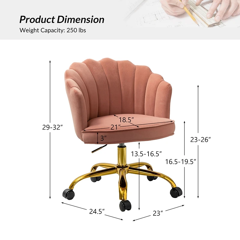 Hulala Home Woman Modern Cute Shell Back Upholstered Desk Chair for Vanity, Living Room