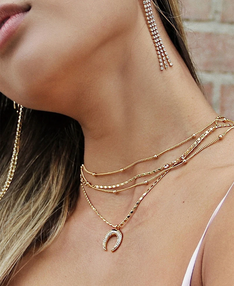 Ettika Layered Chain Crescent Horn Women's Necklace