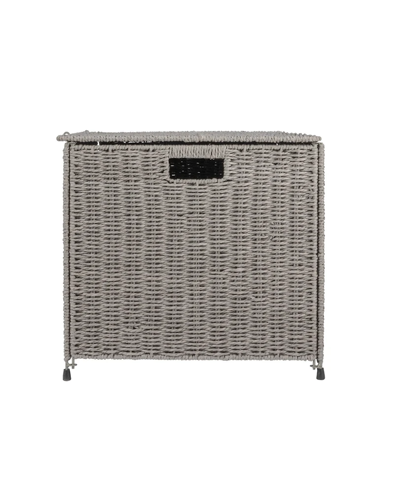 Household Essentials Woven Paper Rope Storage Chest with Hinged Lid and Integrated Handles