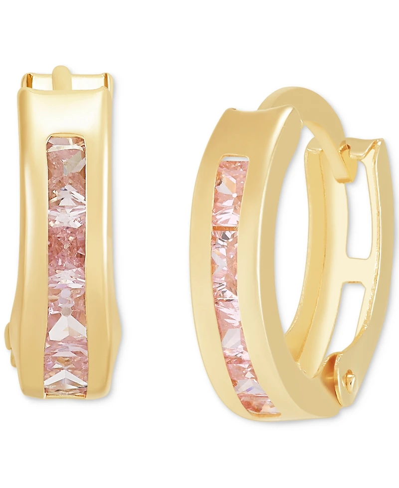 Children's Cubic Zirconia Extra Small Huggie Hoop Earrings 14k Gold, 10mm