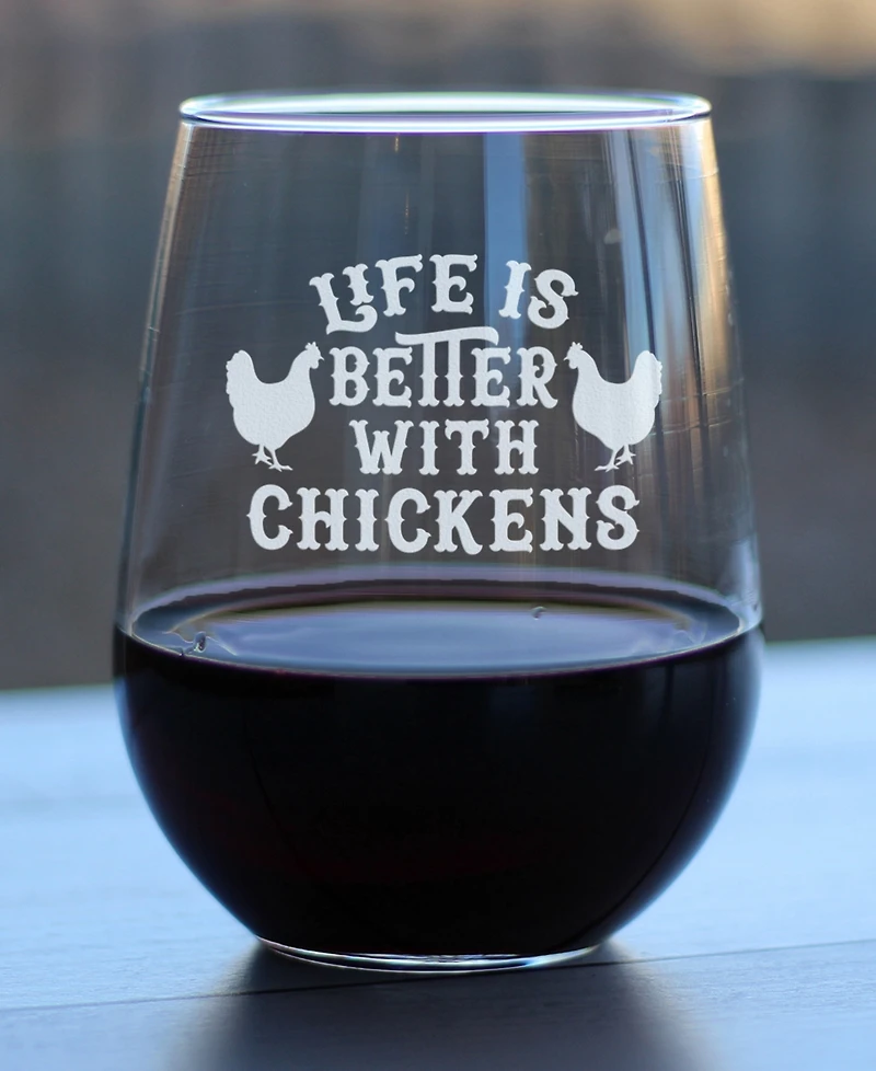 Bevvee Life is Better with Chickens Funny Chicken Gifts Stem Less Wine Glass, 17 oz