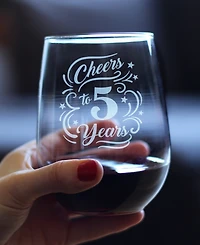 Bevvee Cheers to 5 Years 5th Anniversary Gifts Stem Less Wine Glass, 17 oz